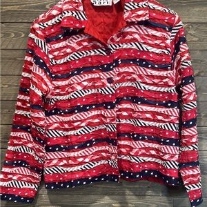 VTG Quilted Patchwork Patriotic Blazer L USA